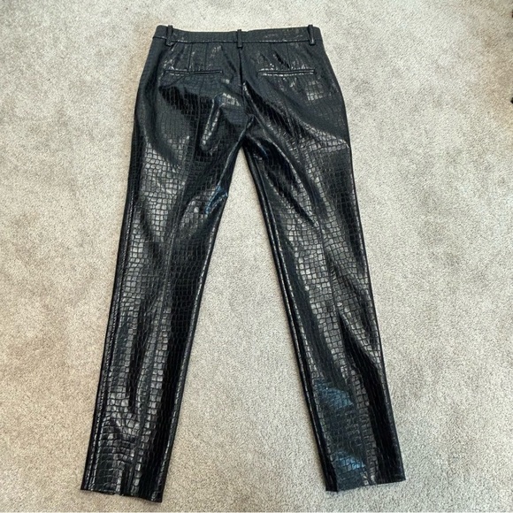 Zara Women Black Croc embossed Animal Faux Leather Pleather Vegan Pants M NWOT - Picture 8 of 17